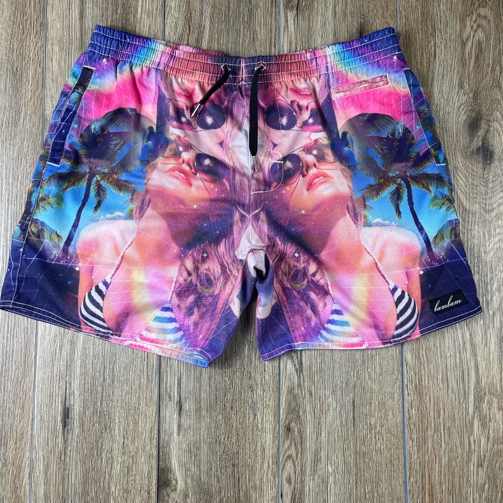 Bambam comfortable summer shorts, palm trees, bubble gum bikinis & sunglasses